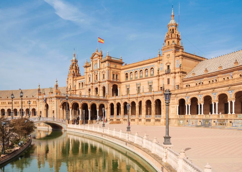 Spain, Seville. Spain Square, a landmark. Spanish architecture